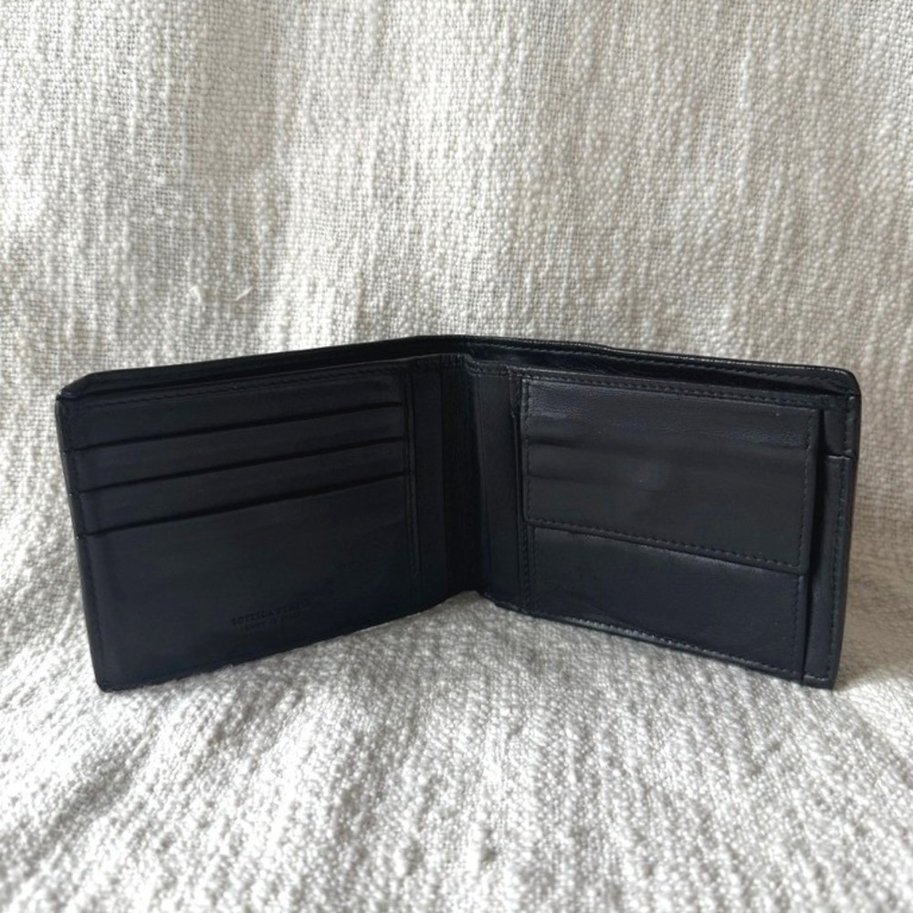 Bottega Veneta Intrecciato‎ Leather Men's Bi Fold Wallet Black Made in Italy - Picture 3 of 6